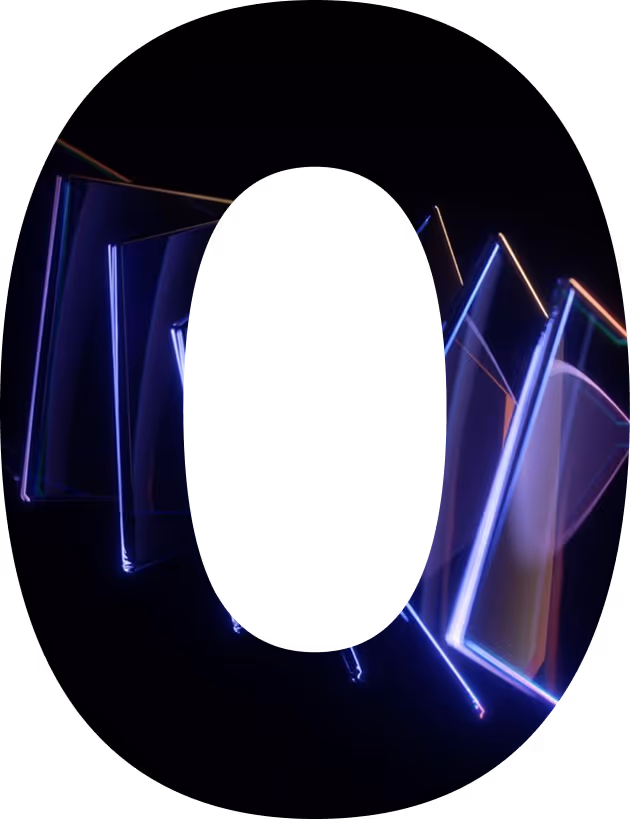 Abstract dark background with overlapping translucent panels illuminated by neon blue and purple light.