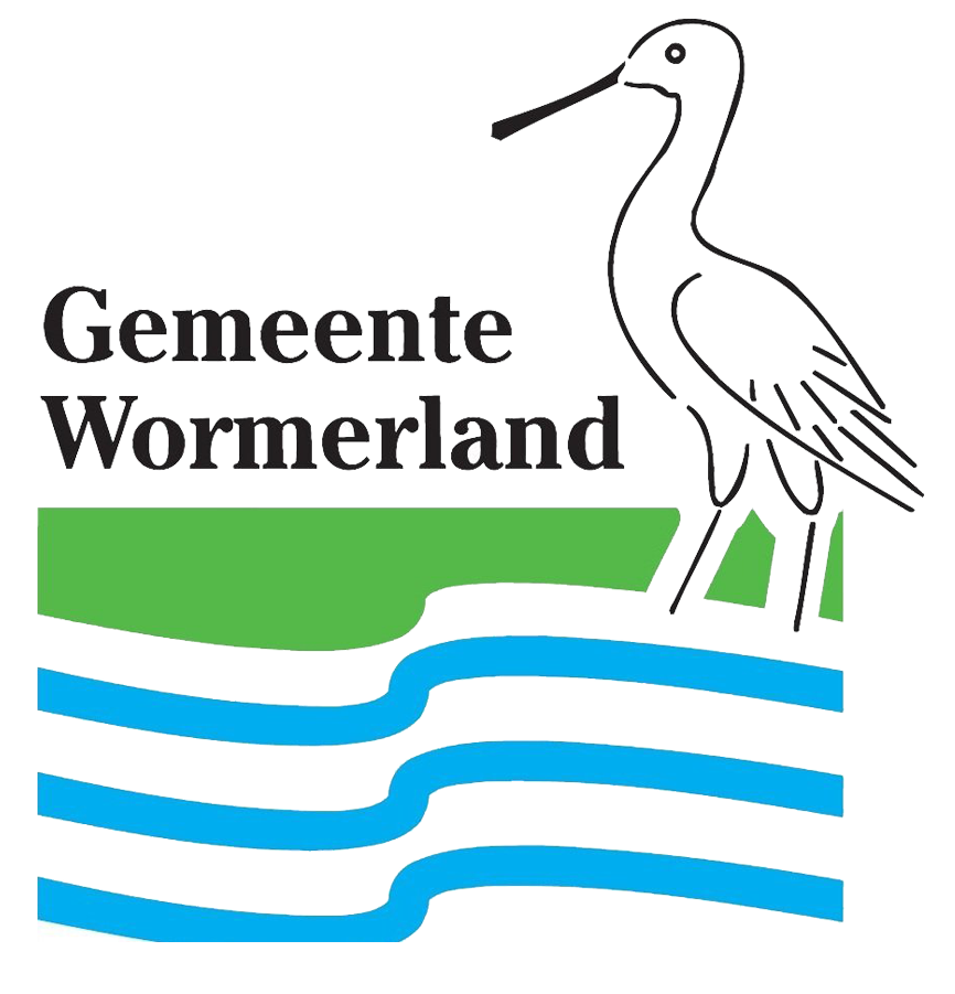 Gemeente Wormerland logo with black outlined bird standing above green land and stylized blue waves.