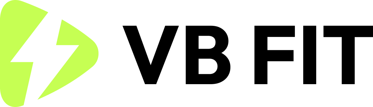 VB Fit logo featuring a bright green lightning bolt symbol to the left of the bold black text 'VB Fit'.