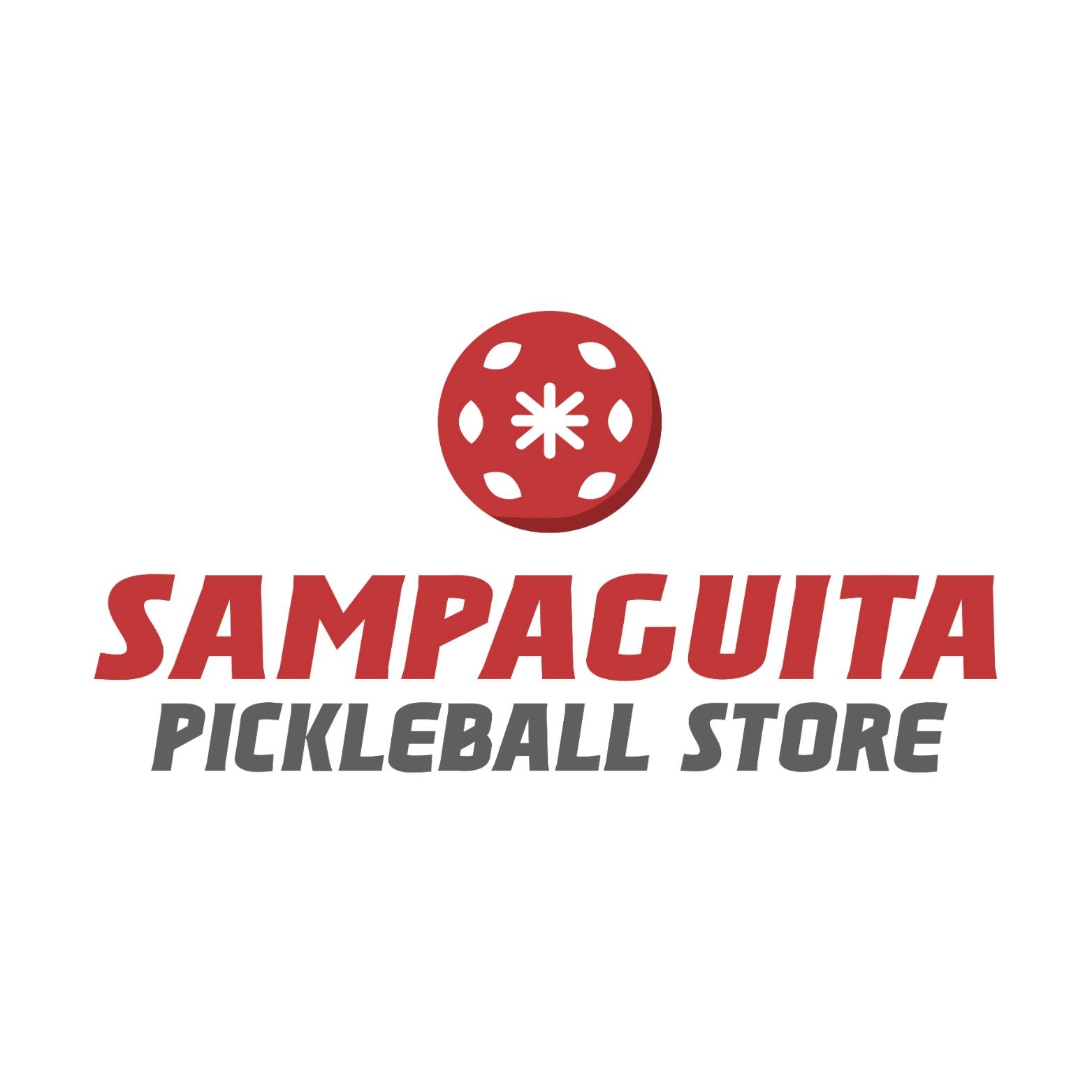 Sampaguita Pickleball Store logo with a red pickleball above bold red and gray text.