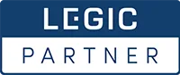 LEGIC partner logo with bold white text on dark blue and white background.