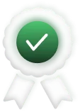 Green ribbon badge with a white check mark symbolizing compliance or approval.