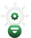 Green light bulb with a gear inside, symbolizing innovation or technology.