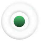 Green sphere in the center of a white donut-shaped ring with shading and highlights.