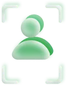 Green icon of a person inside a green scanning frame with a white dot below indicating image acquisition.
