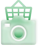 Green shopping basket with a camera icon in front representing retail and hospitality staff.