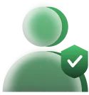 Green user icon with a shield and checkmark indicating verified or secure status.