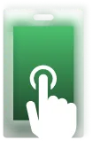 Hand tippt auf grünen Smartphone-Bildschirm mit Lautsprecher oben.