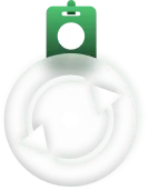 Grüner Ausweis mit Silhouetten-Symbol und kreisförmigem Lebenszyklus-Pfeil unten.