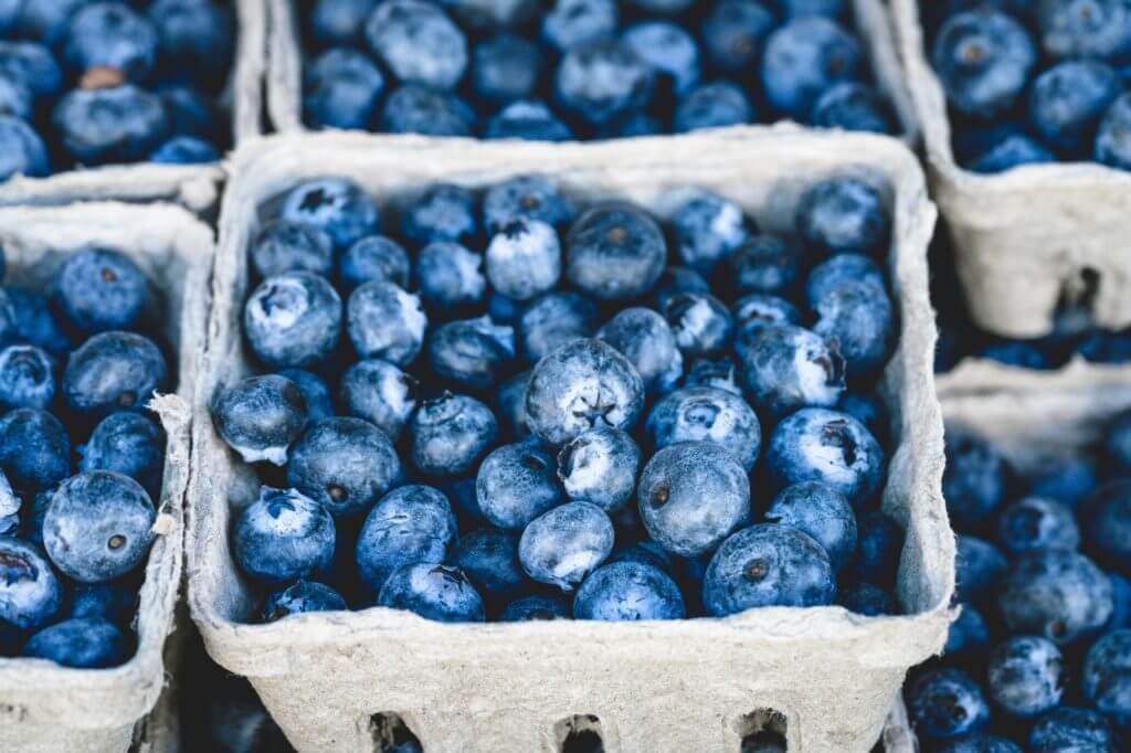 Containers of blueberries.
