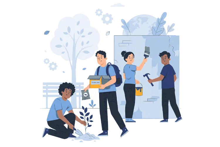 Illustration von Freiwilligen bei einem gemeinsamen Projekt