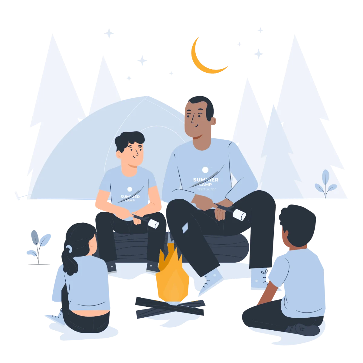 Illustration von Camp Counselorn mit Kindern am Lagerfeuer