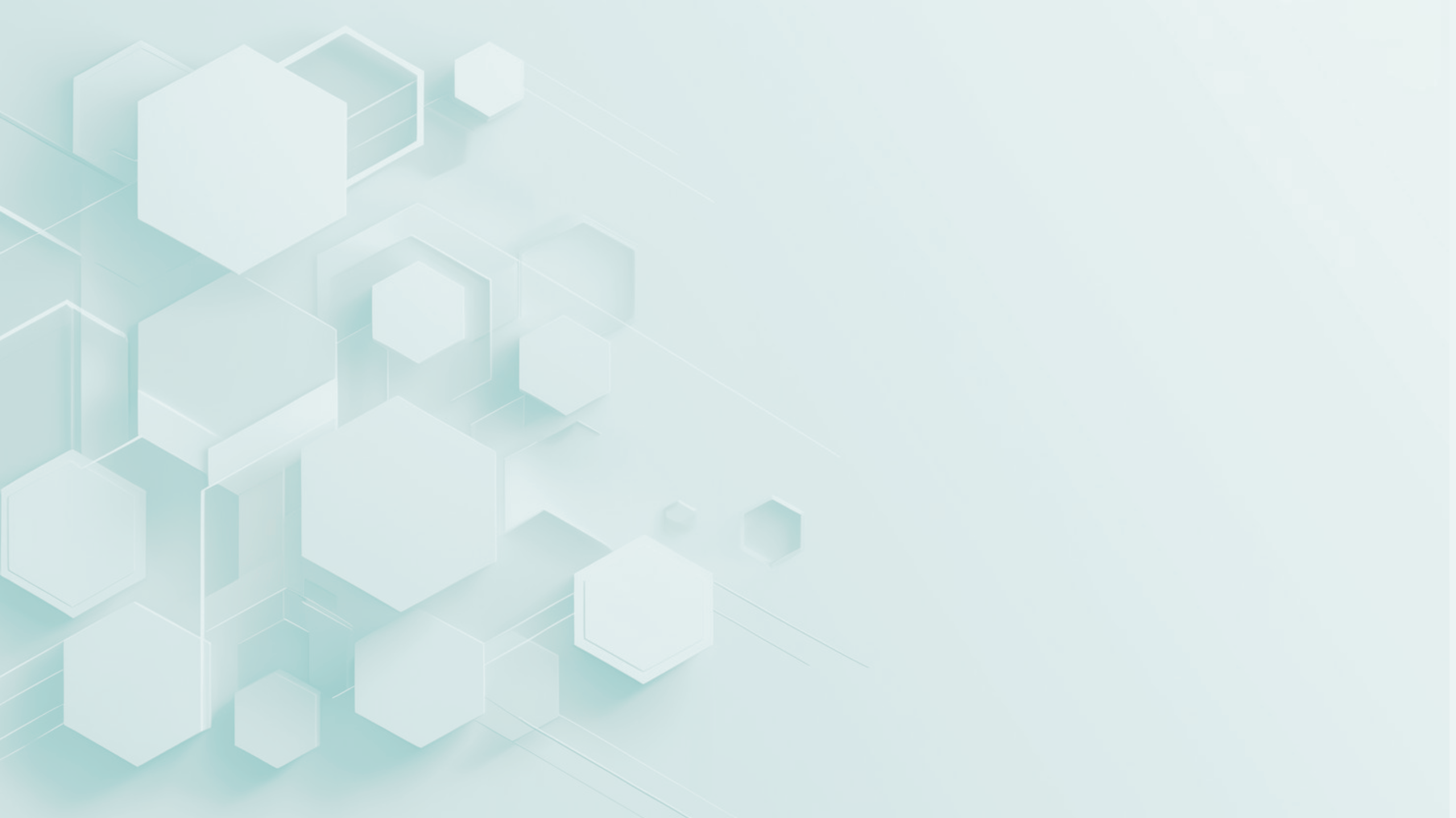 Light blue abstract background with overlapping translucent hexagons of various sizes on the left side.