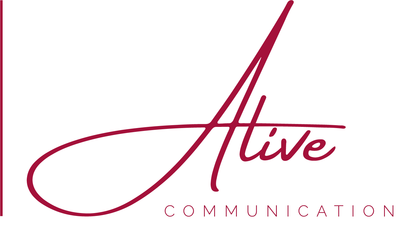 Alive Communication logo with stylised cursive 'Alive' and capitalised 'COMMUNICATION' underneath.