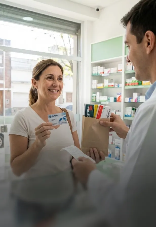Mujer sonriente colgando un cartel de abierto en la entrada de una tienda.