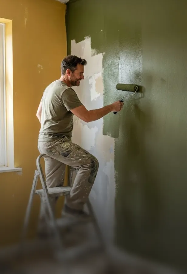 Mujer sonriente colgando un cartel de abierto en la entrada de una tienda.
