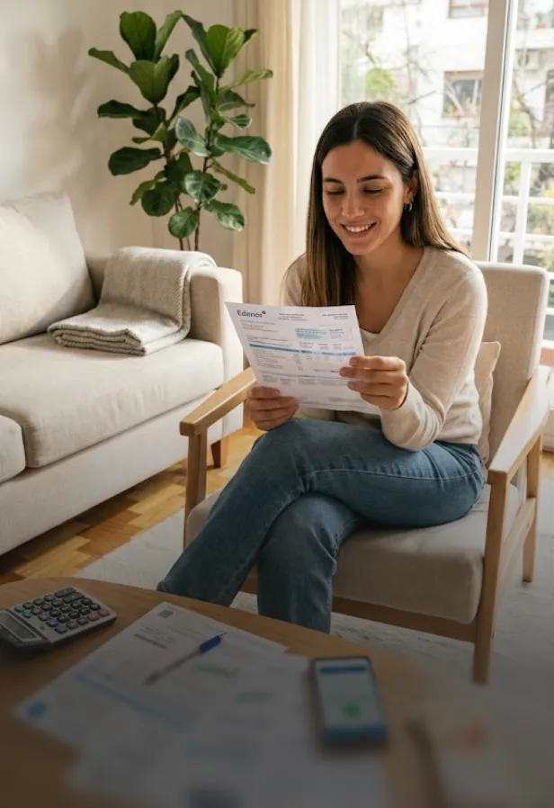 Mujer sonriente colgando un cartel de abierto en la entrada de una tienda.