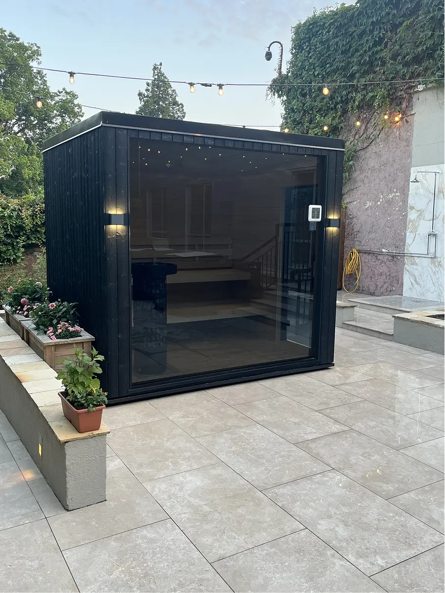 The K Club Wellness Garden, Featuring 2 of our tarn self cooling ice baths, and our Nordic Sauna.