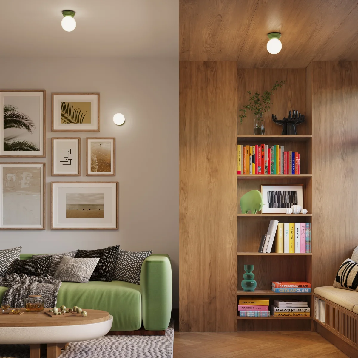 an empty room with a clock on the wall
