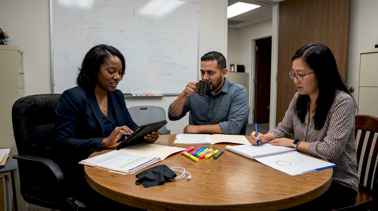 Sales team collaborating on content strategy