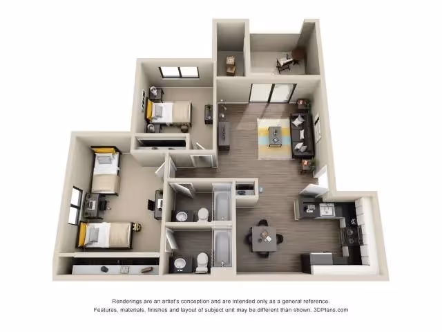 2 Bedroom 2 Bath Apartment floor plan layout