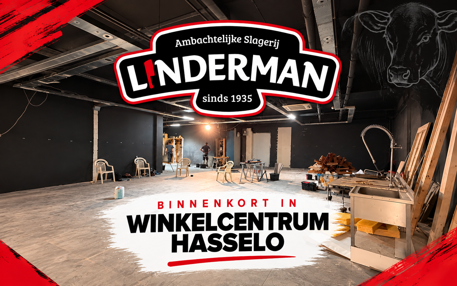 Verbouwing van de nieuwe Slagerij Linderman in Winkelcentrum Hasselo in Hengelo