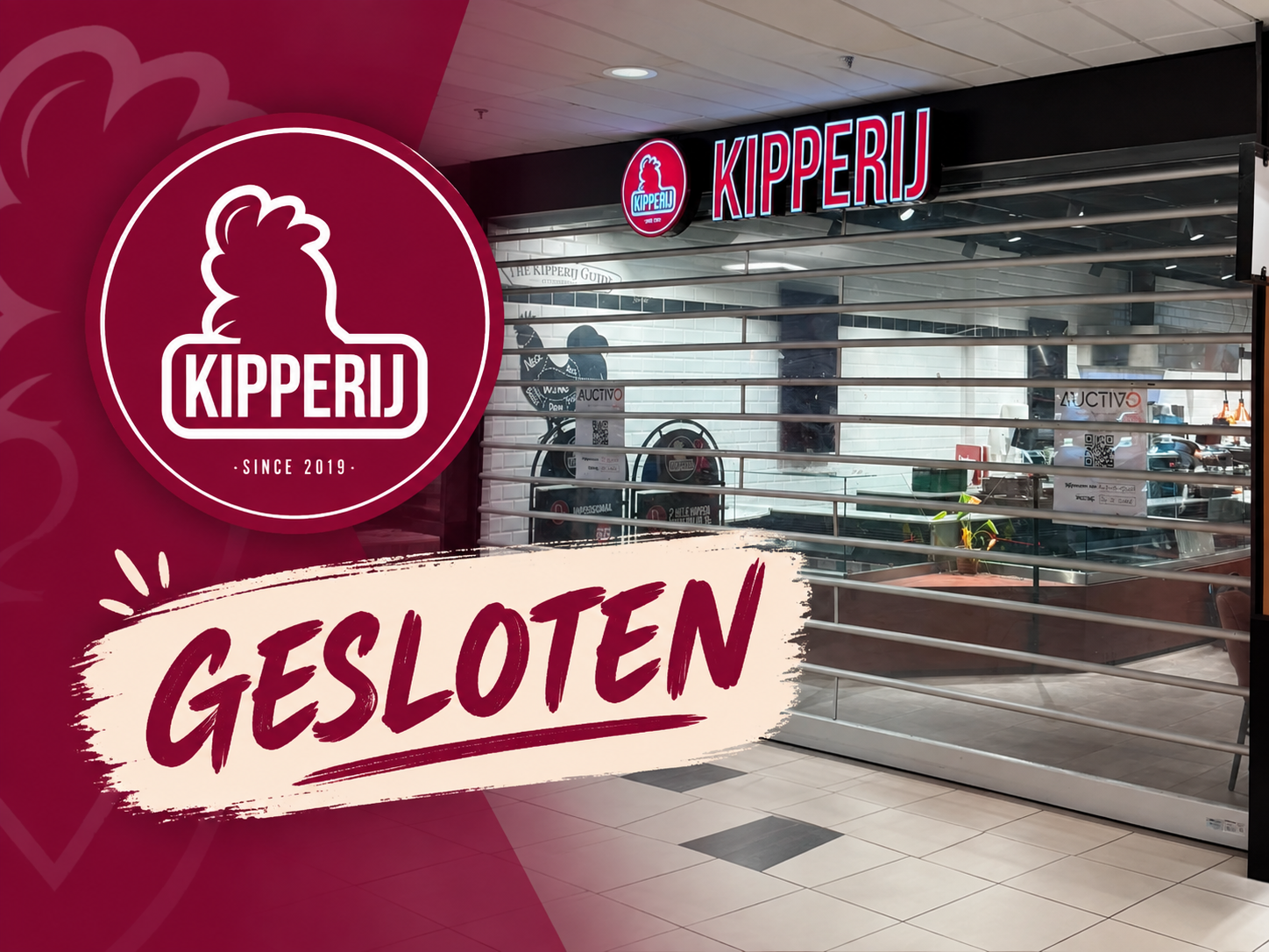 Gesloten Kipperij in Winkelcentrum Hasselo met het Kipperij-logo en de tekst ‘Gesloten’