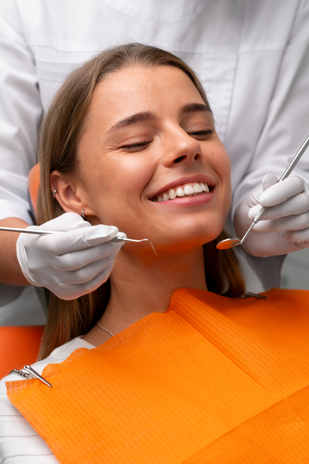 Woman getting dental work.