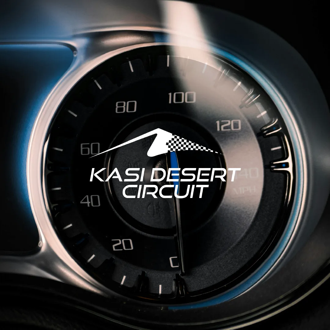 Kasi Desert Circuit logo on black background — brand identity by Mara & Finch