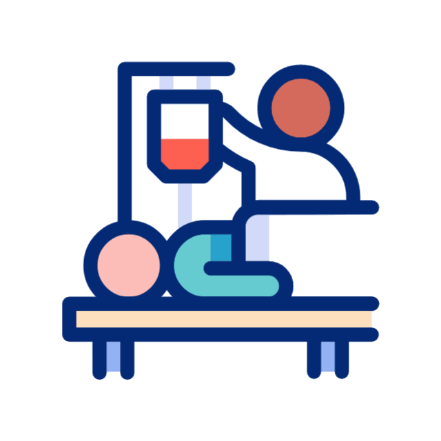 Icône d'un patient allongé sur une table recevant une perfusion intraveineuse.
