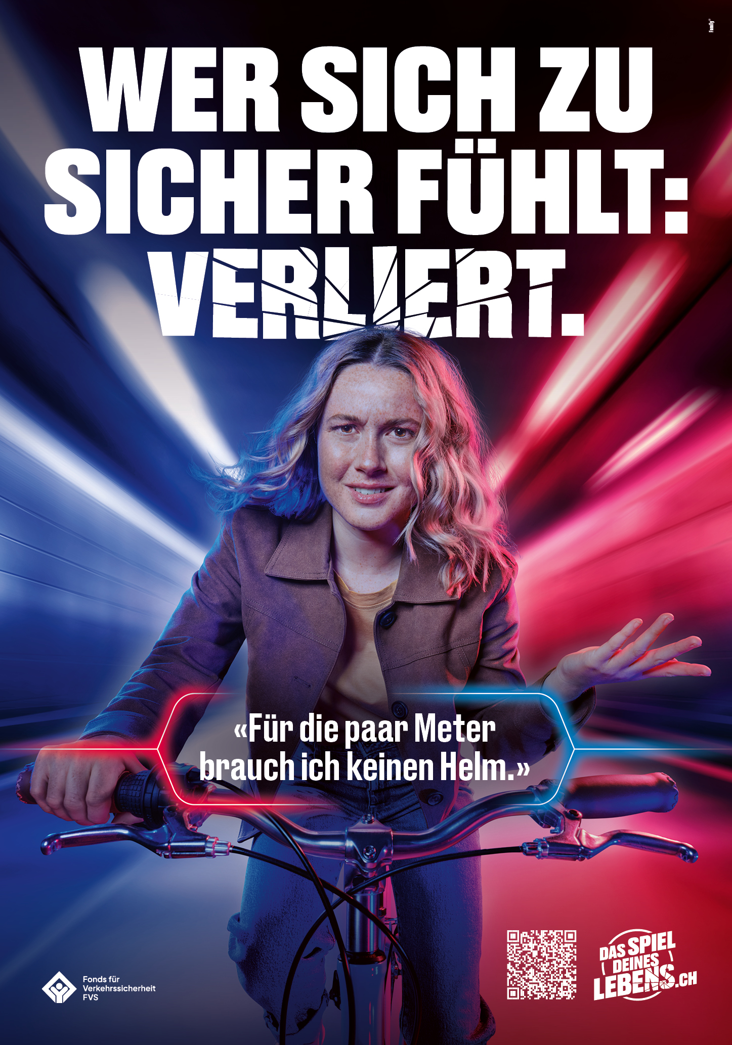 FVS Sujet «Für die paar Meter brauch ich keinen Helm.» – Velofahrerin ohne Helm
