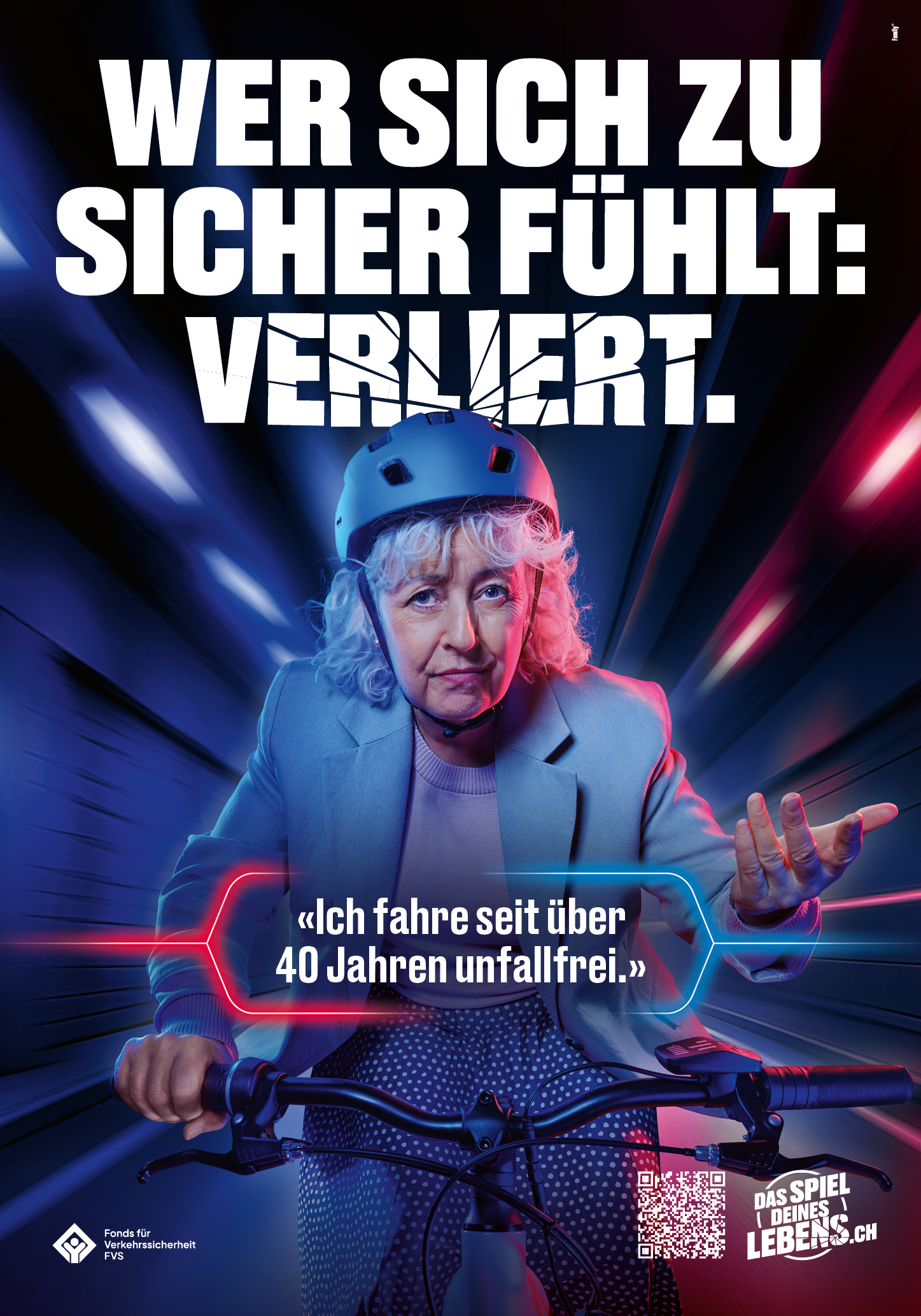 FVS Sujet «Ich fahre seit über 40 Jahren unfallfrei.» – ältere Velofahrerin