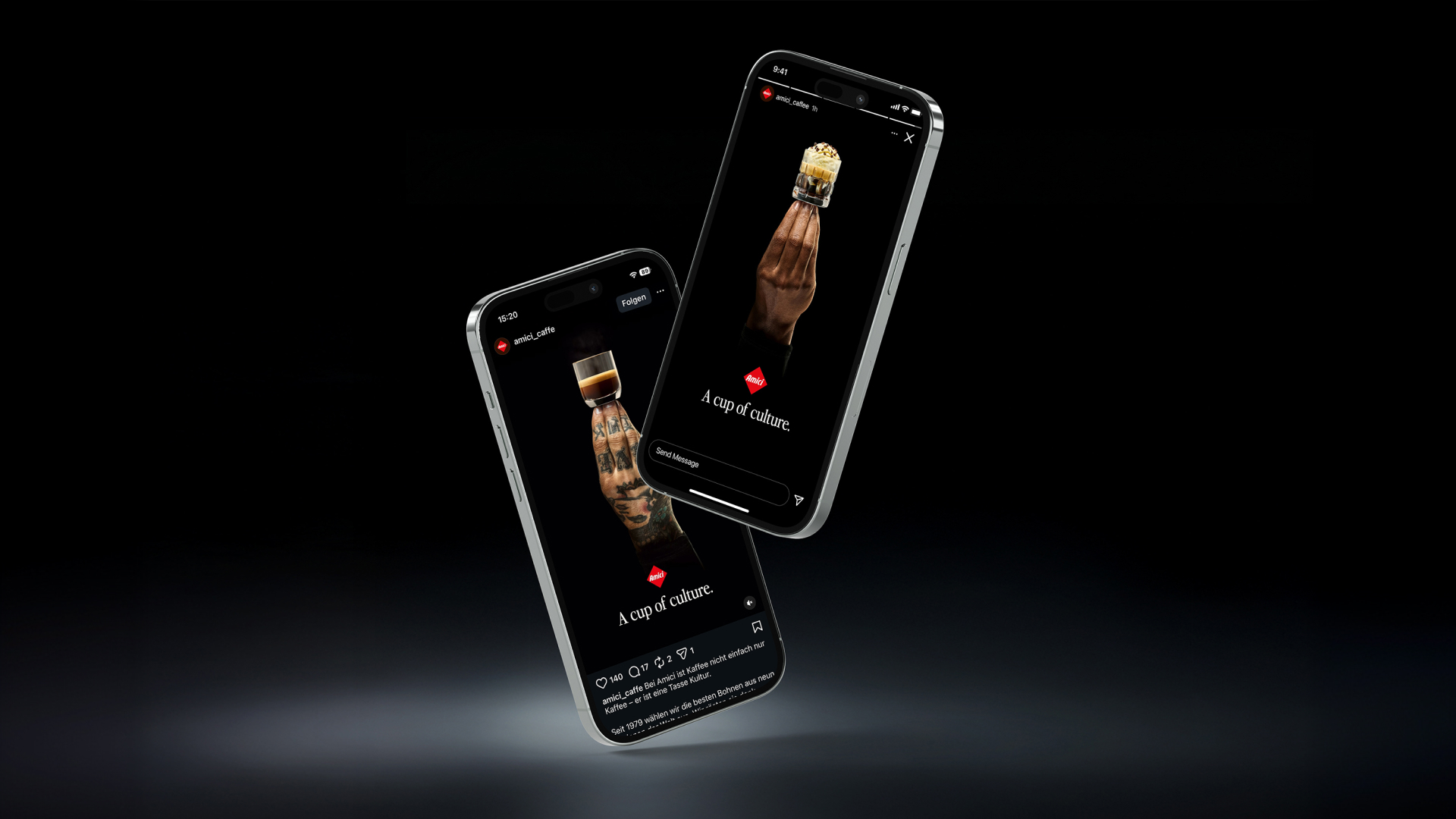 Amici Caffè Kampagne als Mobile Ad auf zwei Smartphones