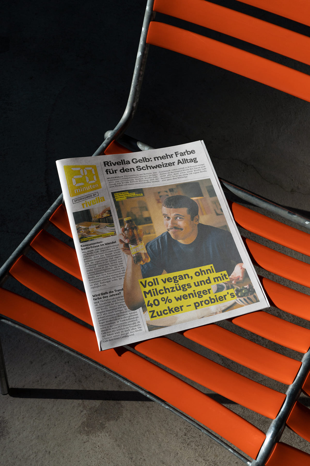 Rivella Gelb Anzeige in einer Schweizer Tageszeitung