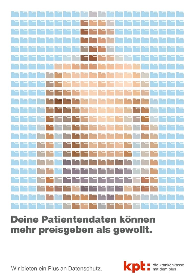 KPT Sujet «Deine Patientendaten können mehr preisgeben als gewollt.» – zweite Variante des Mosaiks aus Ordner-Icons