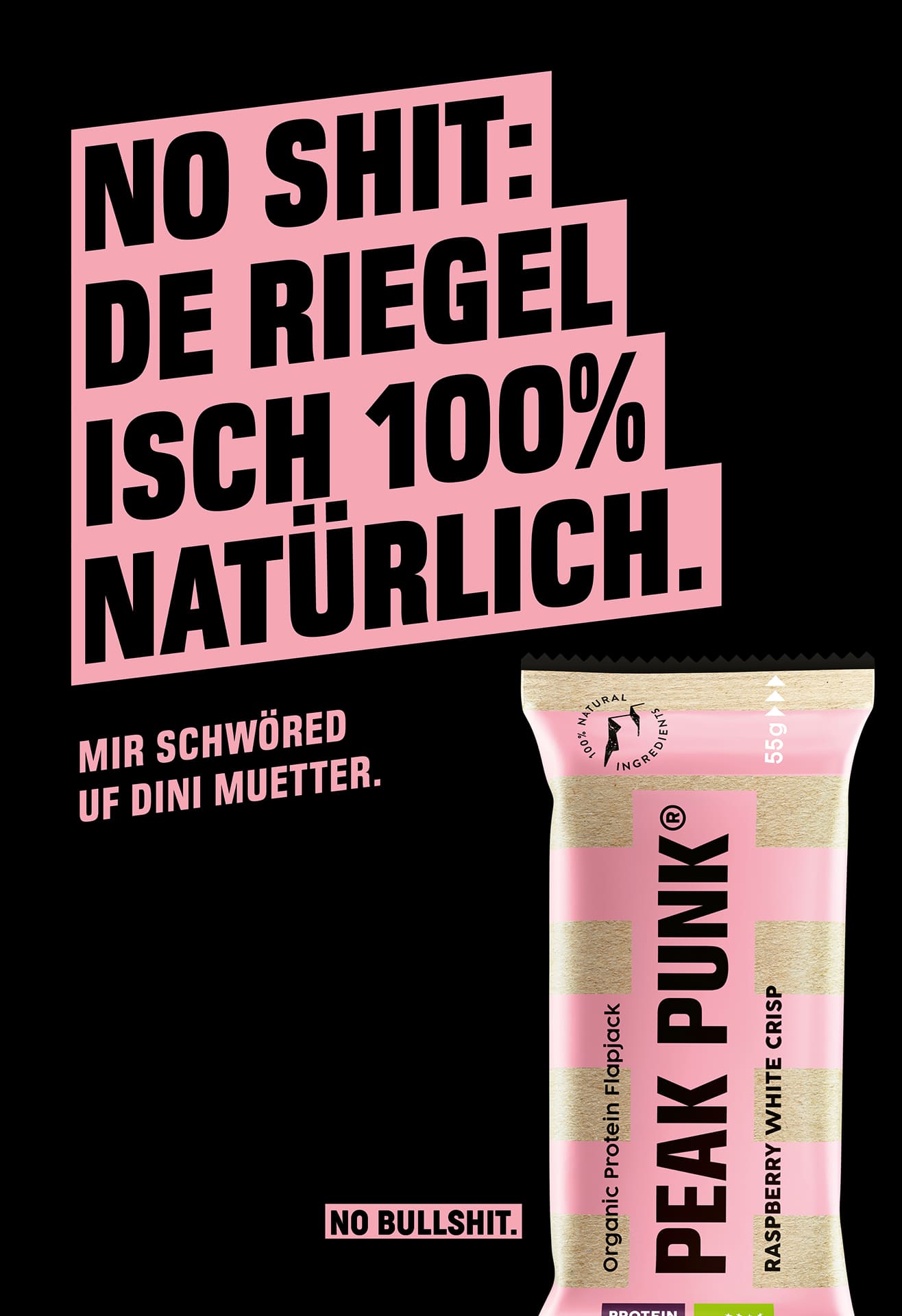 Peak Punk Sujet «No Shit: de Riegel isch 100% natürlich.» mit Riegel