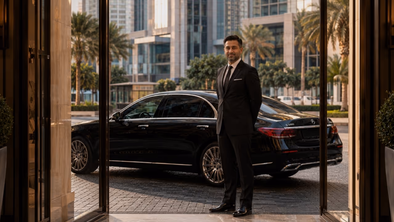 Luxury chauffeur service in Dubai with private driver by Moveolux for luxury city transfers