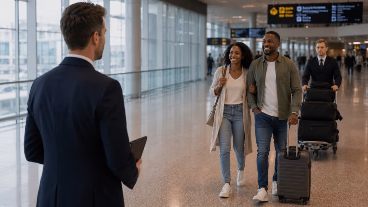 Moveolux VIP meet and greet service at Amsterdam Airport Schiphol AMS with fast track, airport assistance, luggage support and private chauffeur coordination.