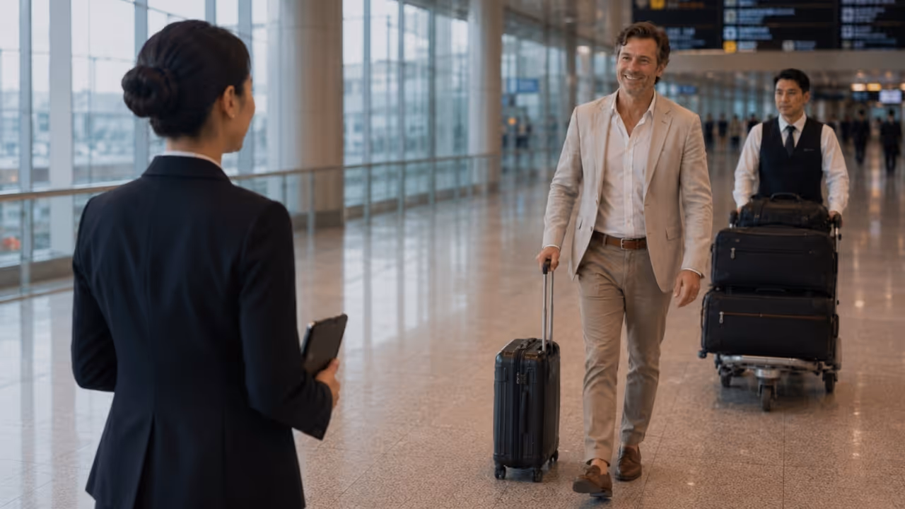 Moveolux VIP meet and greet service at Tokyo Haneda Airport HND with fast track, airport assistance, luggage support and private chauffeur coordination.