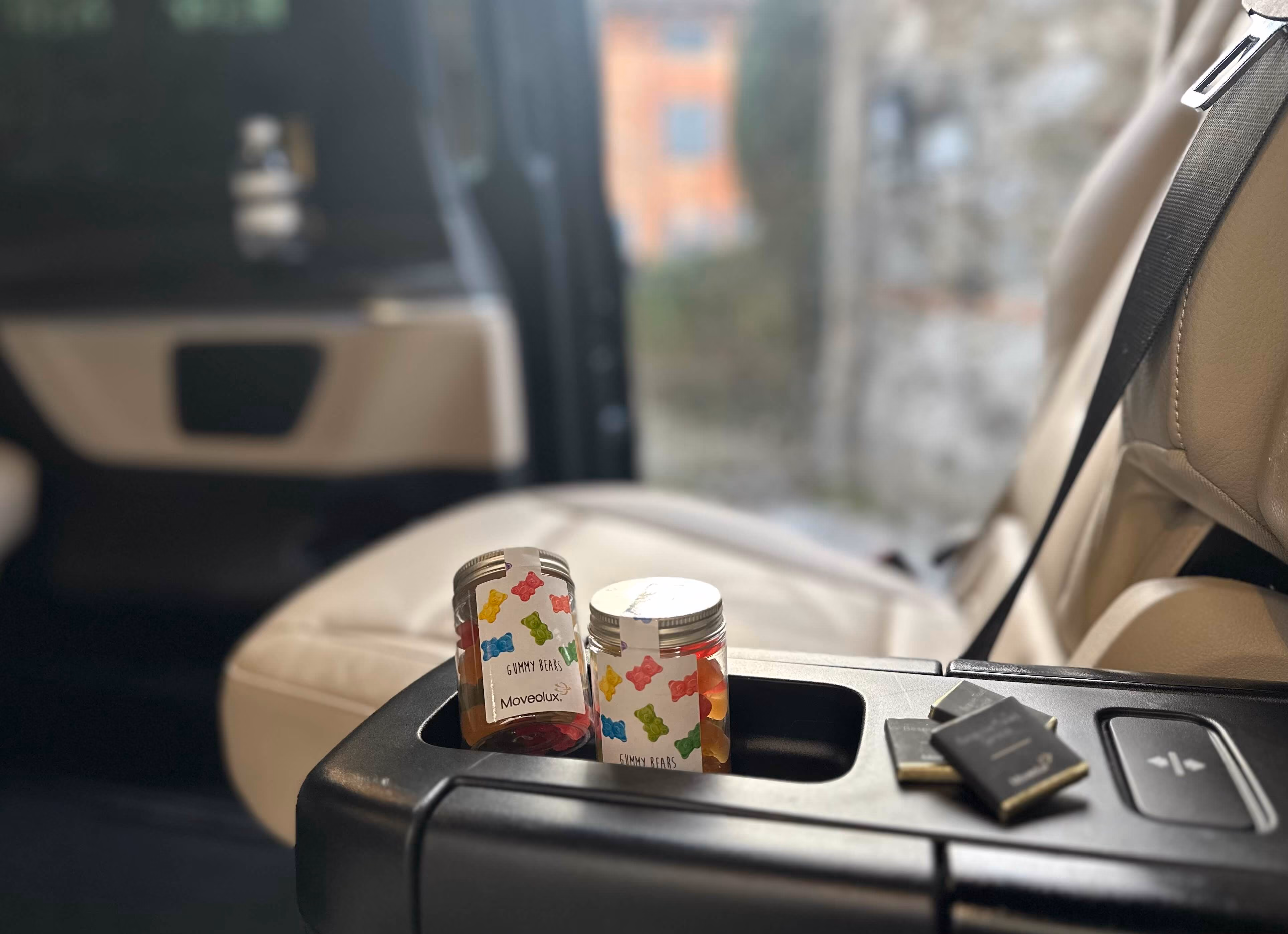 Cup holder and onboard amenities detail inside the Mercedes V-Class Light