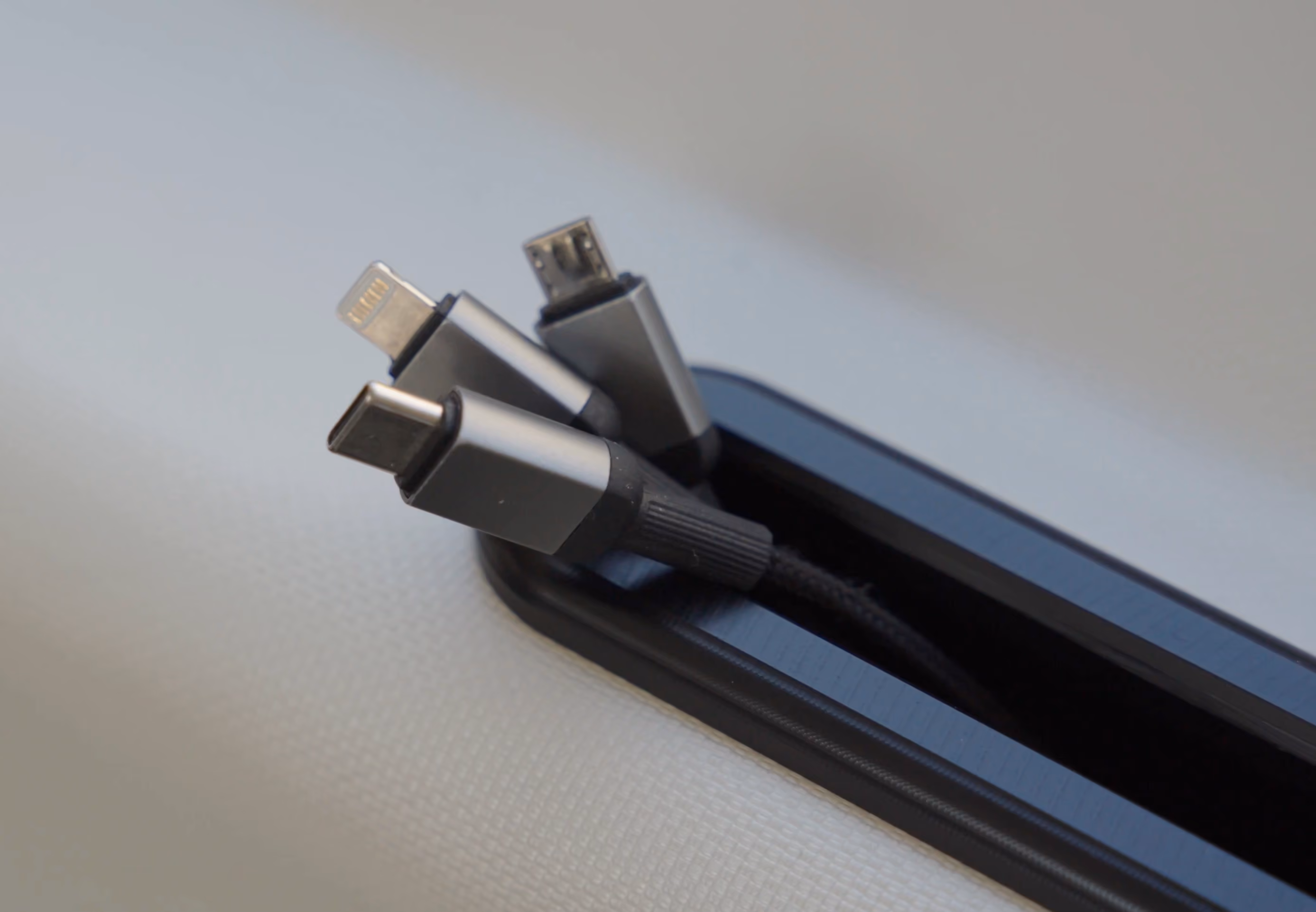 Charging cable detail inside the Moveolux Limovan Light Edition for connected executive travel