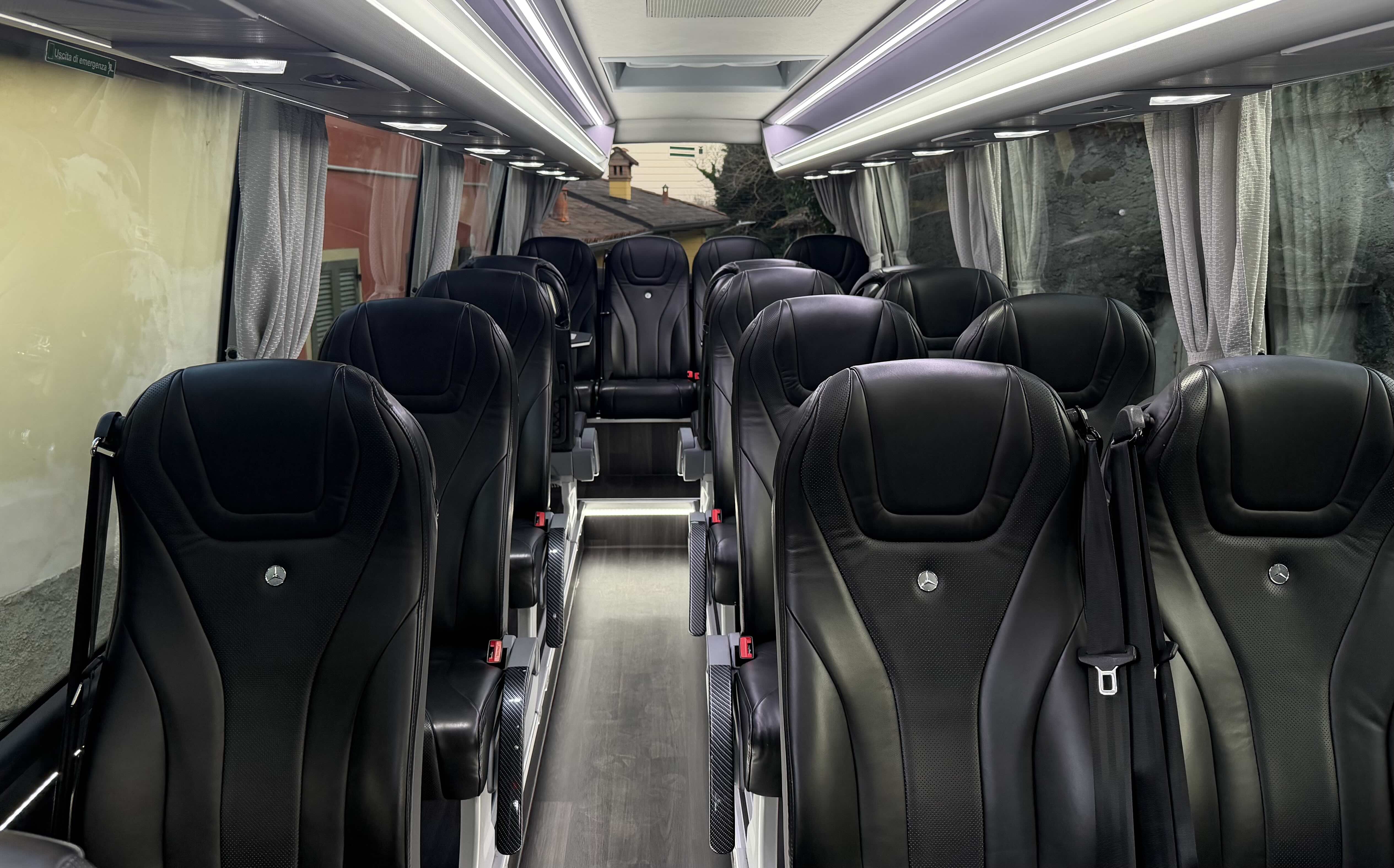Seat rows inside the Moveolux Luxury Minibus 16 for comfortable executive group travel