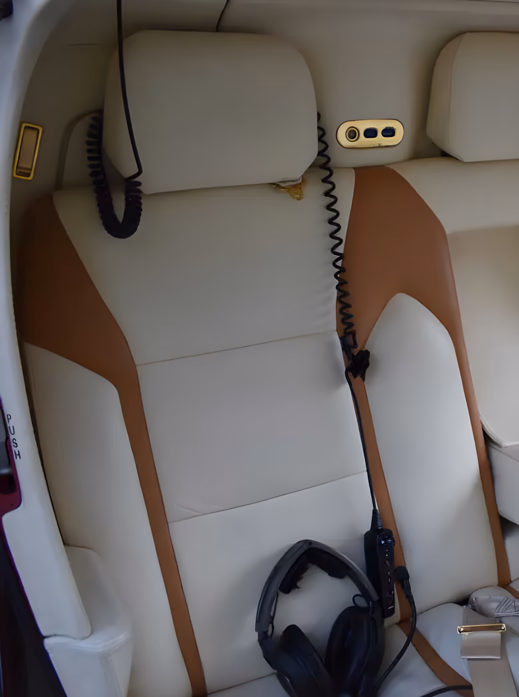 Premium passenger seat detail inside the Leonardo A109SP helicopter