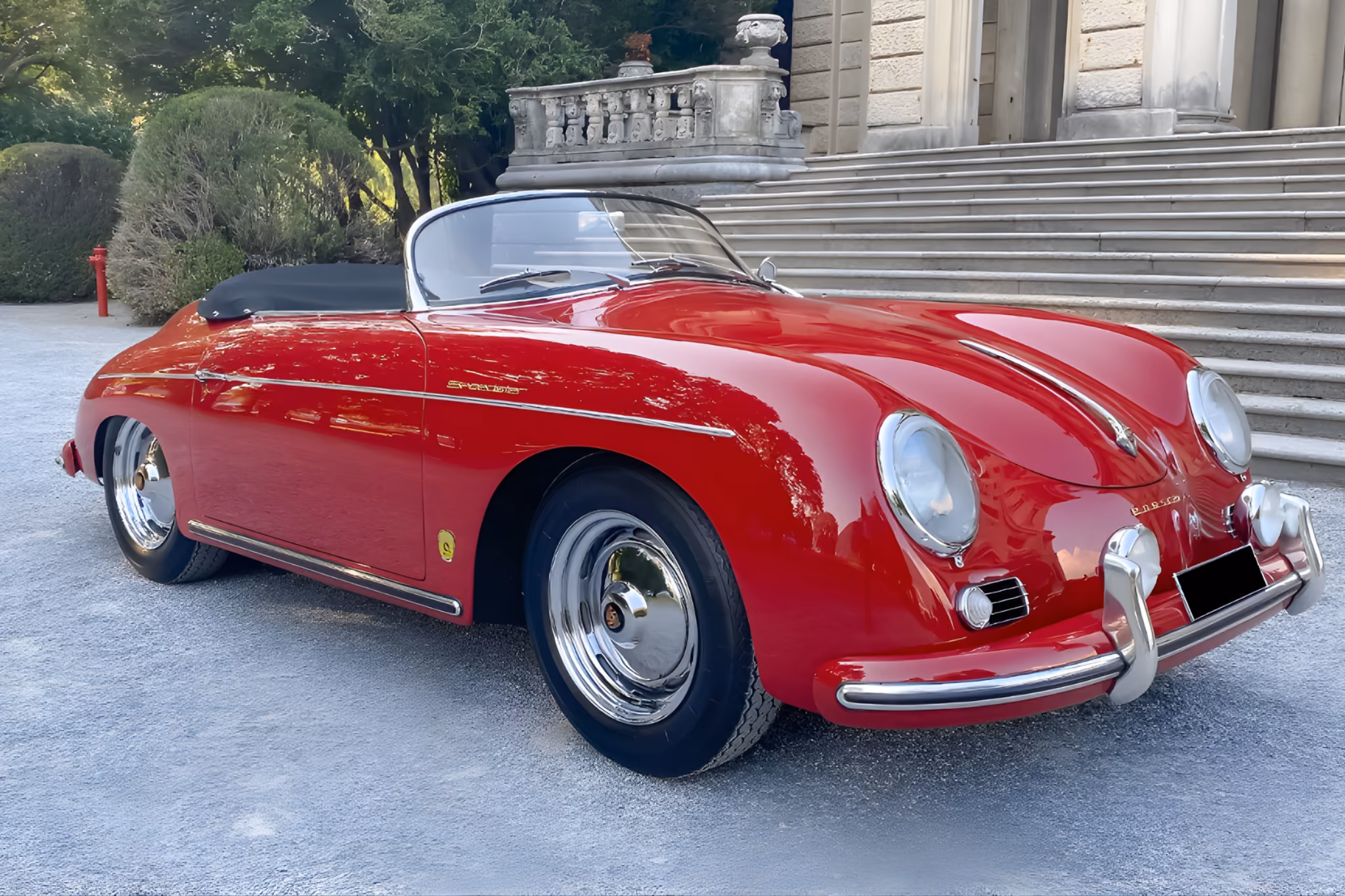 Red Porsche 356 Speedster front exterior view for romantic drives and vintage car rental