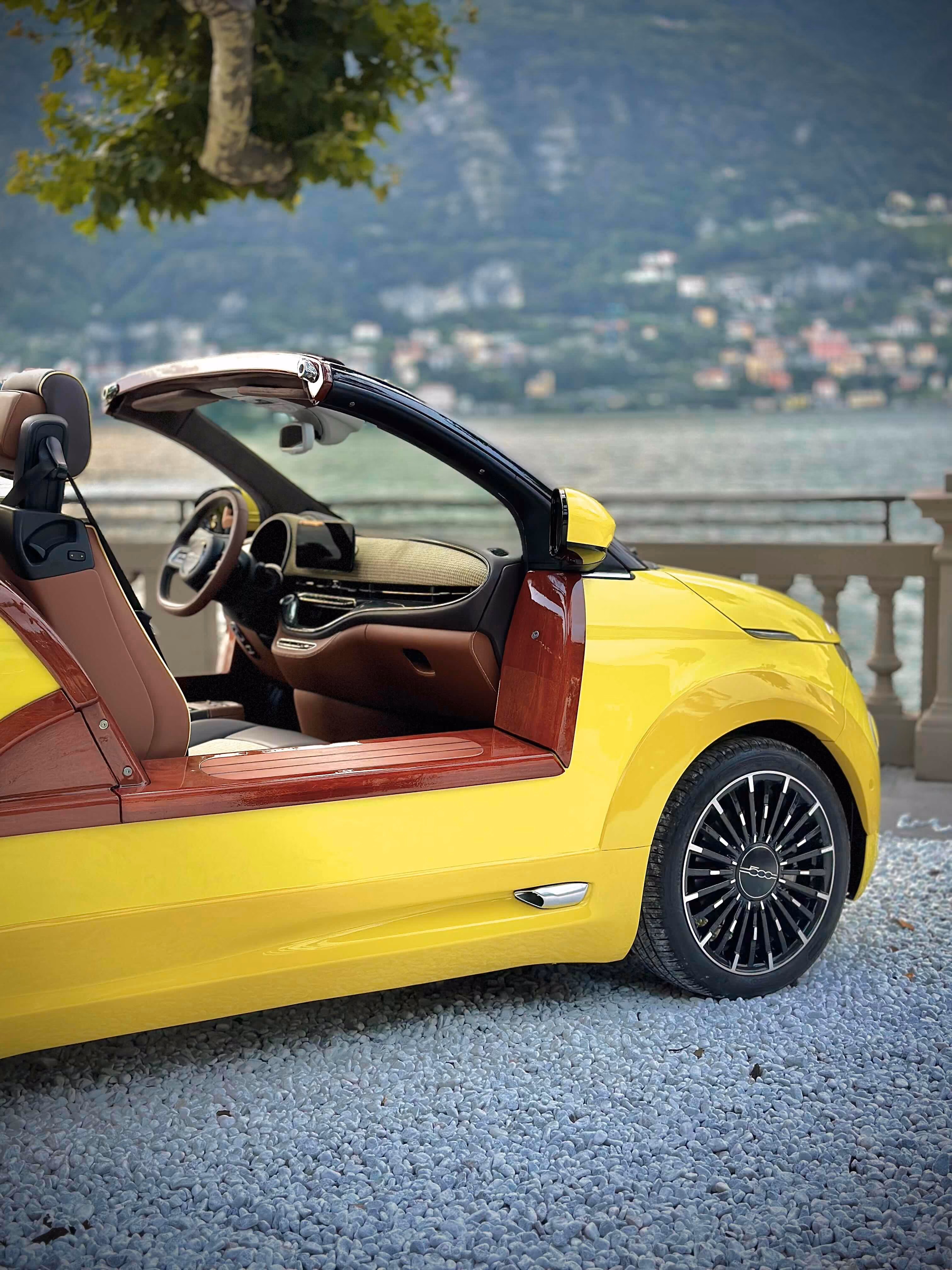 Interior view of the Fiat 500 on Lake Como for a scenic self-drive experience