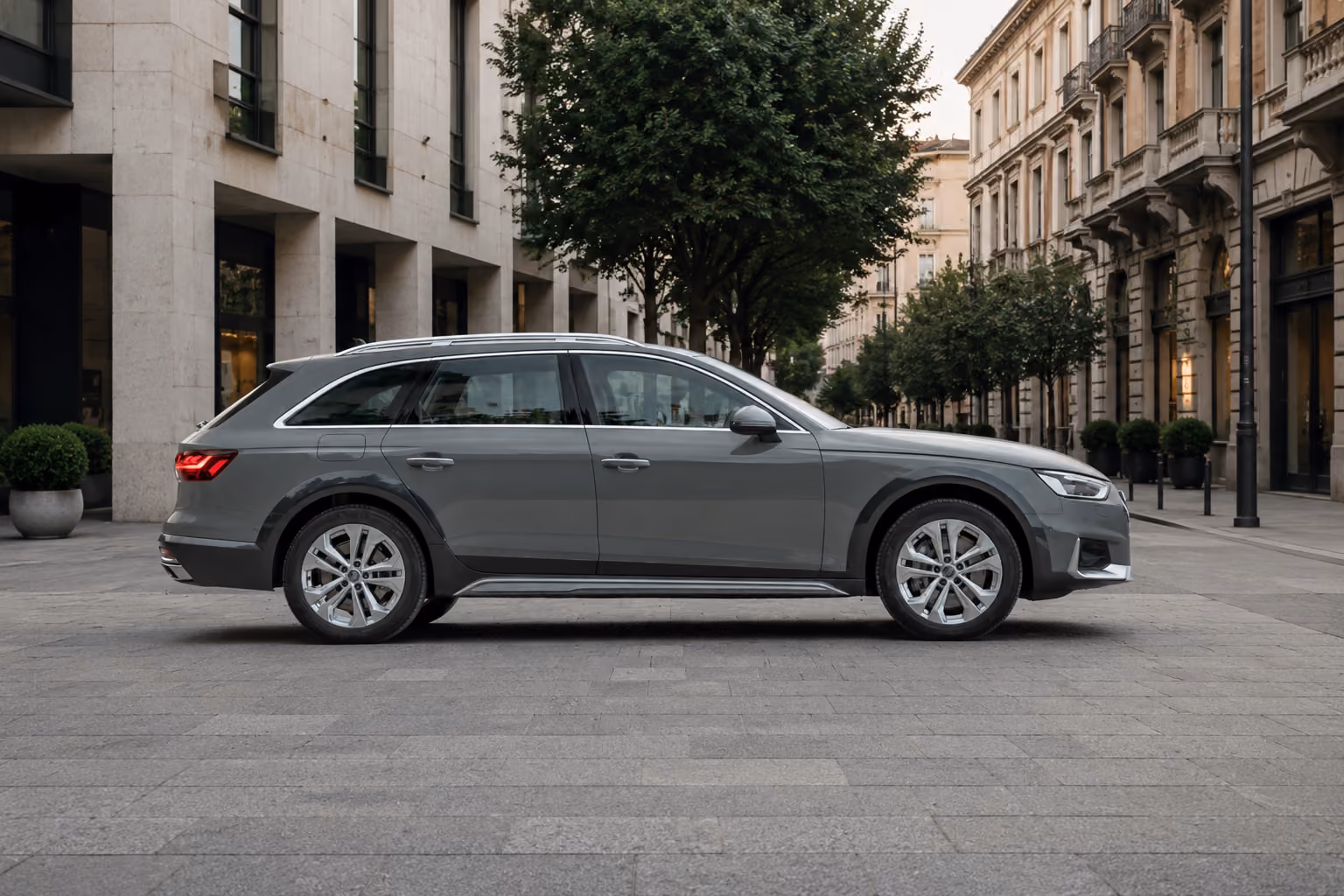 Side profile of the Audi Executive Sedan for premium road journeys and self-drive rental