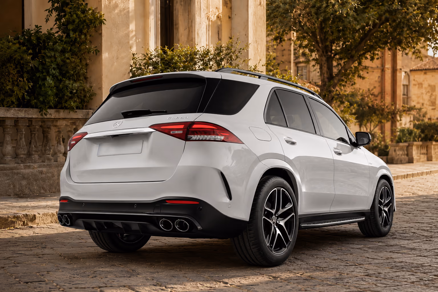 Rear exterior view of the Mercedes Performance SUV for luxury self-drive mobility