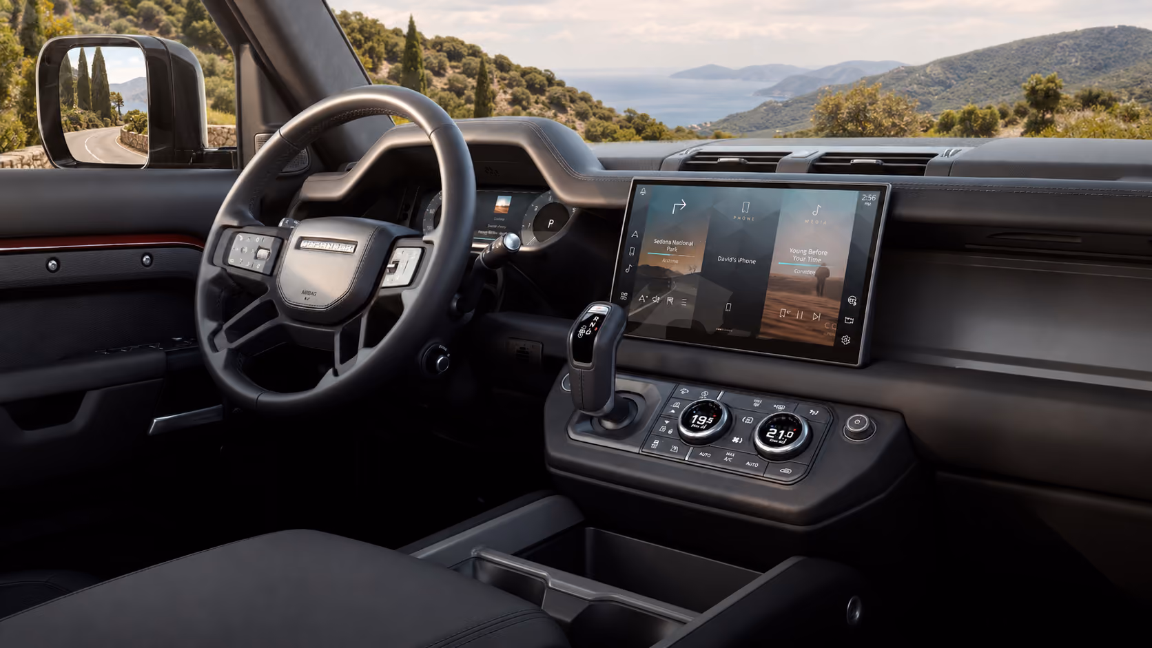 Cockpit and dashboard of the Range Rover Performance SUV for premium self-drive travel