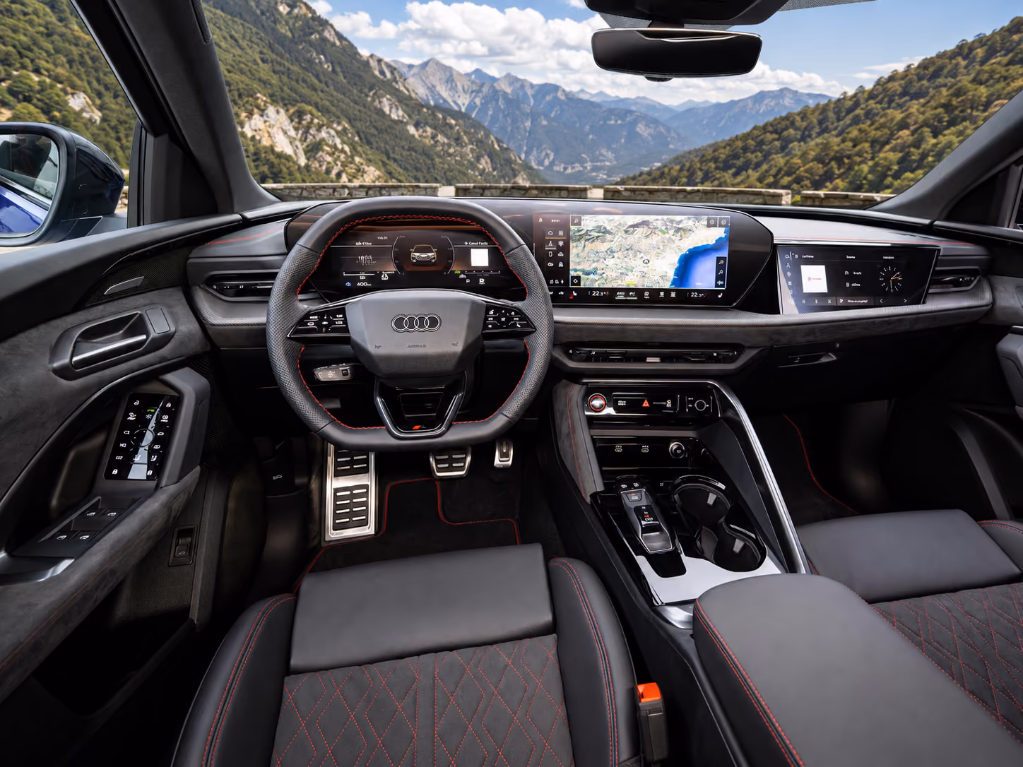 Cockpit and dashboard of the Audi Performance SUV with advanced navigation for self-drive travel