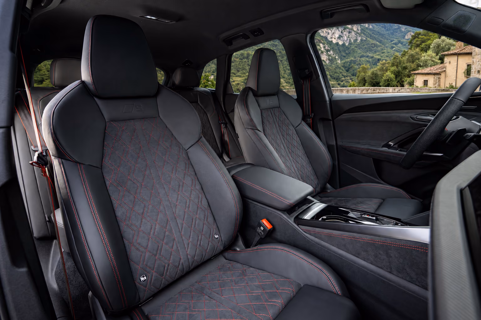 Front seats inside the Audi Performance SUV with sporty premium interior design